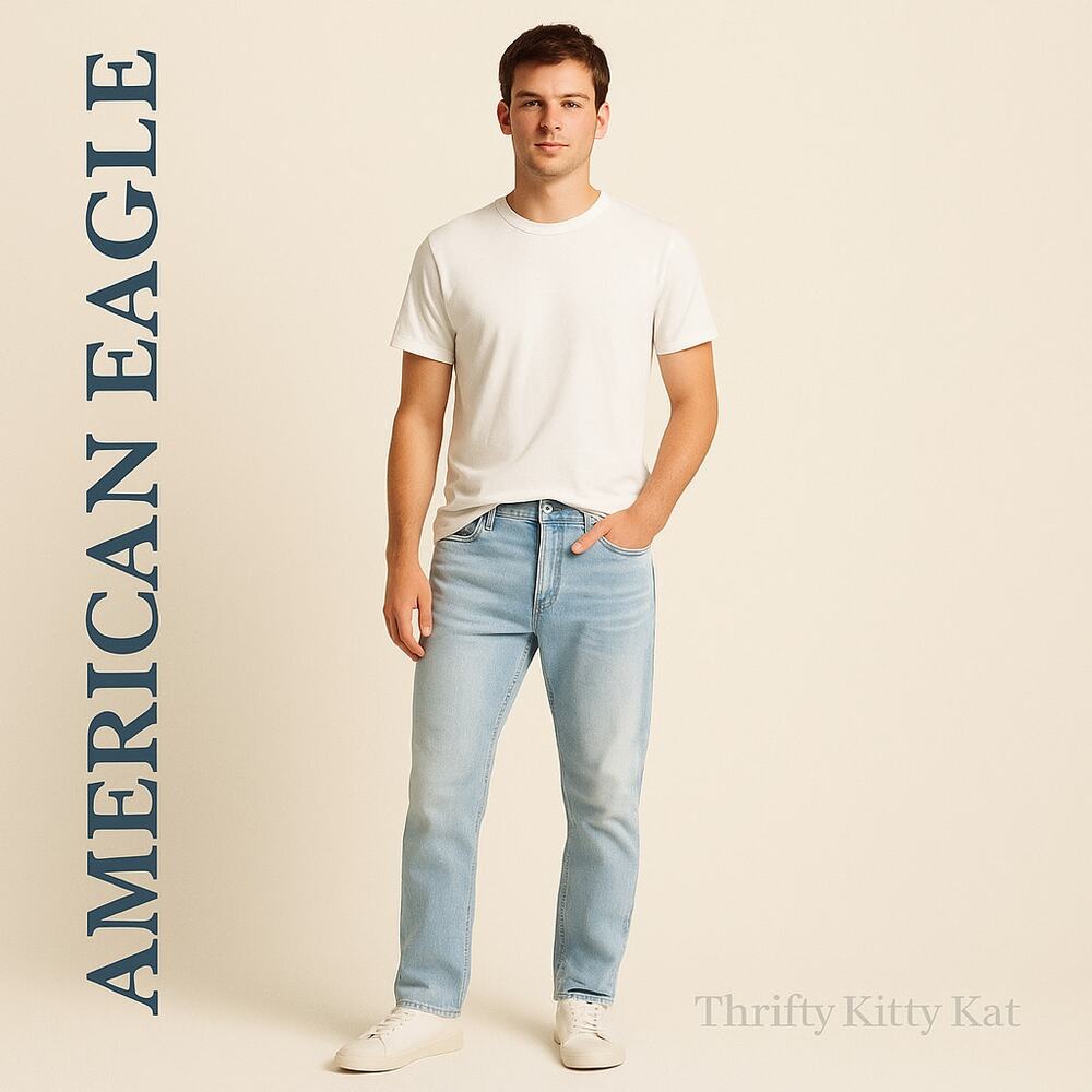 American Eagle Relaxed Straight Light Wash Core‎ Flex Faded Denim Jeans 28x29